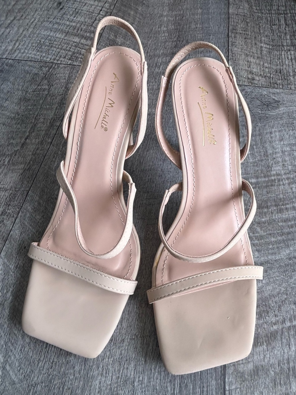 Ann Michell Blush Nude Square-Toe Strappy Slingback Heels